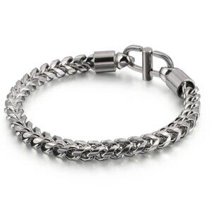 Men's Solid Style Stainless Steel Thick Chain Bracelet, Approx. 8.5 Inches